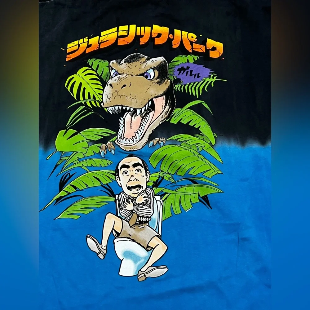 Universal studios Jurassic Park Graphic Tee shirt top‎ black blue dinosaur 2XL